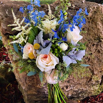 Tied bouquet with blue delphinium