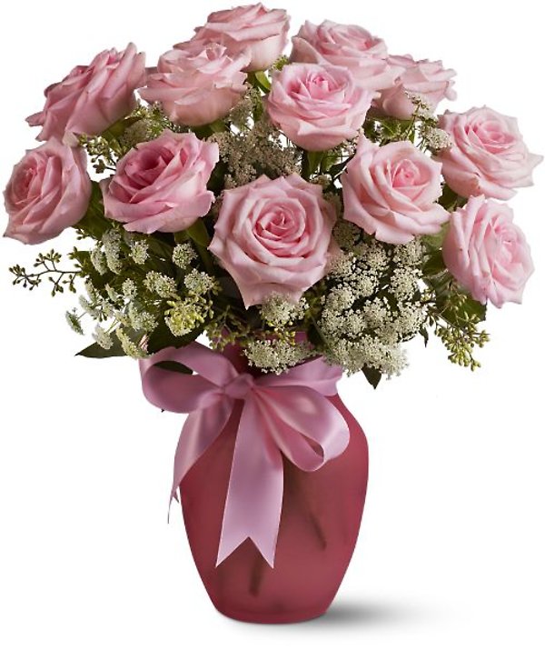 A Dozen Pink Roses and Lace