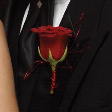 Red Rose Boutonniere with Red Wire