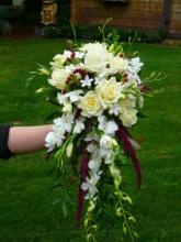 Cascade Bridal Bouquet in White and Burgandy Tones