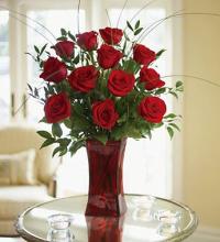 Blooming Love 12 Premium Red Roses in Red Vase