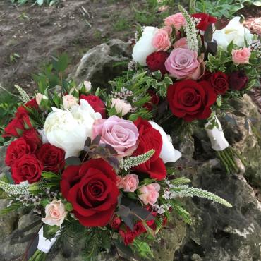 Red, White and Pink Wedding Bouquets