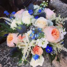 Juliette Garden Roses and Blue Delphinium