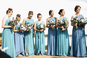 Bridesmaids all in blues