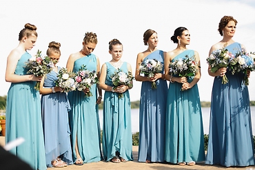 Bridesmaids all in blues