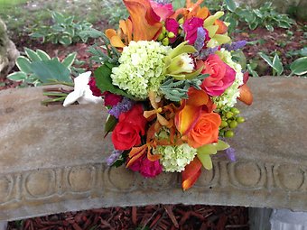 Vibrant summer bouquet orange hot pink green