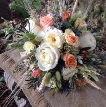 Garden Roses, wheat and thistle
