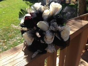 Black and White Bouquet with feathers