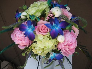 Blue Orchids and Peony\'s  Wedding Bouquet