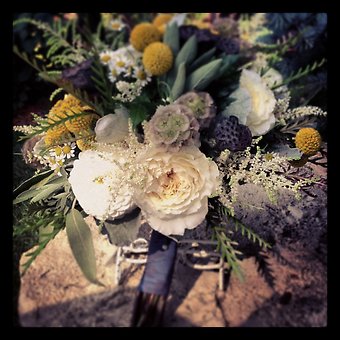 Rustic Garden Style with Craspedia and English Roses